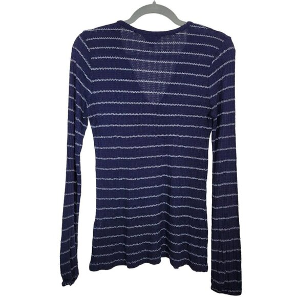 Lucky Brand Sz Small Knit Shirt Top Navy Blue White Stripes Soft Split Neck VGC - Picture 2 of 8